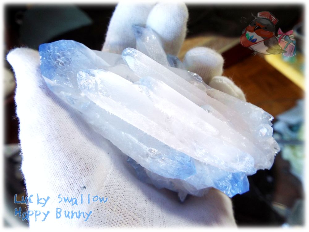 天然石 半人工結晶 青水晶クラスター 標本 原石（別名：亜水晶 再生 